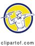 Vector Clip Art of Retro Male Electrician Throwing a Lightning Bolt in a Blue White and Yellow Circle by Patrimonio