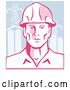 Vector Clip Art of Retro Male Engineer Wearing a Hardhat over Power Pylons and Buildings by Patrimonio