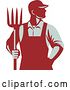 Vector Clip Art of Retro Male Farmer or Worker Standing with One Hand in His Pocket and One Hand Holding a Pitchfork by Patrimonio