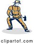 Vector Clip Art of Retro Male Firefighter Holding an Axe by Patrimonio