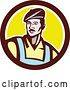 Vector Clip Art of Retro Male French Artist Wearing a Beret in a Brown White and Yellow Circle by Patrimonio