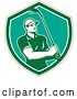 Vector Clip Art of Retro Male Golfer Holding a Club in a Tan White Turquoise and Green Shield by Patrimonio