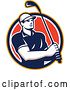 Vector Clip Art of Retro Male Golfer Swinging a Club in a Red Circle by Patrimonio