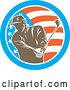 Vector Clip Art of Retro Male Golfer Swinging in an American Flag Circle by Patrimonio