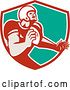 Vector Clip Art of Retro Male Gridiron American Football Player Throwing in a Red White and Turquoise Shield by Patrimonio