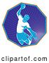Vector Clip Art of Retro Male Handball Player Jumping and Preparing to Throw the Ball in a Hexagon of Rays by Patrimonio