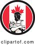 Vector Clip Art of Retro Male Handyman Holding a Paintbrush and Hammer in a Canadian Flag Circle by Patrimonio