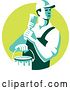 Vector Clip Art of Retro Male House Painter Holding a Brush and Bucket, Looking Back in a Green Circle by Patrimonio