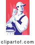 Vector Clip Art of Retro Male House Painter Holding a Brush and Bucket, Looking Back over Red by Patrimonio