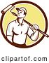 Vector Clip Art of Retro Male House Painter with a Roller Brush over His Shoulder in a Brown White and Yellow Circle by Patrimonio