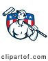 Vector Clip Art of Retro Male House Painter with a Roller Brush over His Shoulder in an American Flag Shield by Patrimonio