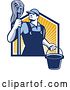 Vector Clip Art of Retro Male Janitor Holding a Mop and Bucket over Sunshine by Patrimonio