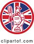 Vector Clip Art of Retro Male Janitor with a Mop and Bucket in a Union Jack Flag Circle by Patrimonio