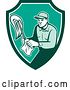 Vector Clip Art of Retro Male Janitor with a Mop and Wipes in a Green and White Shield by Patrimonio