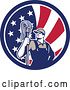 Vector Clip Art of Retro Male Janitor with a Mop in an American Flag Circle by Patrimonio