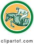 Vector Clip Art of Retro Male Jockey on a Leaping Horse in a Green White and Yellow Circle by Patrimonio