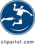 Vector Clip Art of Retro Male Jumping Handball Player in a Blue and White Circle by Patrimonio