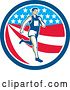 Vector Clip Art of Retro Male Marathon Runner over an American Stars and Stripes Circle by Patrimonio