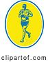 Vector Clip Art of Retro Male Marathon Runner with in a Blue White and Yellow Oval by Patrimonio