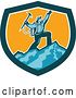 Vector Clip Art of Retro Male Mountain Climber Cheering on a Summit in a Shield by Patrimonio
