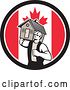 Vector Clip Art of Retro Male Mover Holding a House in a Canadian Flag Circle by Patrimonio