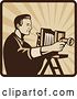 Vector Clip Art of Retro Male Photographer Shooting with an Antique Bellows Camera on a Square of Rays by Patrimonio