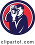 Vector Clip Art of Retro Male Photographer Taking Pictures in a Blue White and Red Circle by Patrimonio