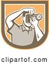 Vector Clip Art of Retro Male Photographer Taking Pictures in an Orange Brown and White Shield by Patrimonio