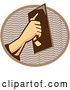 Vector Clip Art of Retro Male Plasterer Hand Working in a Brown and Orange Oval by Patrimonio