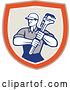 Vector Clip Art of Retro Male Plumber Holding a Monkey Wrench in a Shield by Patrimonio