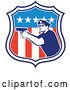 Vector Clip Art of Retro Male Police Officer Aiming a Firearm in an American Flag Shield by Patrimonio