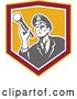 Vector Clip Art of Retro Male Police Officer or Security Guard Shining a Flashlight in a Shield by Patrimonio