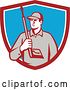 Vector Clip Art of Retro Male Pressure Washer Worker Holding a Washing Gun in a Red White and Blue Shield by Patrimonio