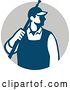 Vector Clip Art of Retro Male Pressure Washer Worker Standing with a Wand over His Shoulder in a Gray Circle by Patrimonio