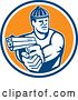 Vector Clip Art of Retro Male Robber Pointing a Gun in a Blue White and Orange Circle by Patrimonio