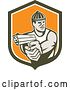 Vector Clip Art of Retro Male Robber Pointing a Gun in a Brown White and Orange Shield by Patrimonio