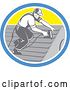Vector Clip Art of Retro Male Roofer Working in a Yellow Blue and White Oval by Patrimonio