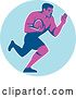 Vector Clip Art of Retro Male Rugby Player Running and Fending in a Blue Circle by Patrimonio