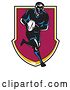 Vector Clip Art of Retro Male Rugby Player Running and Passing in a Shield by Patrimonio