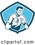 Vector Clip Art of Retro Male Rugby Player with a Ball in a Blue Shield by Patrimonio