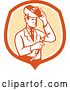 Vector Clip Art of Retro Male Scientist Welding in an Orange and White Shield by Patrimonio