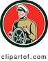 Vector Clip Art of Retro Male Sea Captain at the Wheel in a Black White and Red Circle by Patrimonio