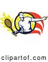 Vector Clip Art of Retro Male Tennis Player in a Flaming Circle by Patrimonio