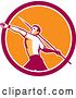 Vector Clip Art of Retro Male Track and Field Javelin Thrower in a Pink White and Orange Circle by Patrimonio