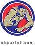 Vector Clip Art of Retro Male Track and Field Shot Put Athlete Throwing in a Blue White and Red Circle by Patrimonio