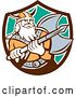 Vector Clip Art of Retro Male Viking Warrior with a Battle Axe in a Brown White and Turquoise Shield by Patrimonio