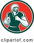 Vector Clip Art of Retro Male White Football Player Runningback with a Ball in a Green White and Red Circle by Patrimonio