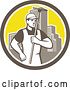Vector Clip Art of Retro Male Window Washer Holding a Squeegee in a City Circle by Patrimonio