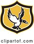 Vector Clip Art of Retro Mallard Duck Flying in a Black White and Yellow Shield by Patrimonio