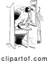 Vector Clip Art of Retro Man Brushing His Teeth in a Bathroom by Prawny Vintage